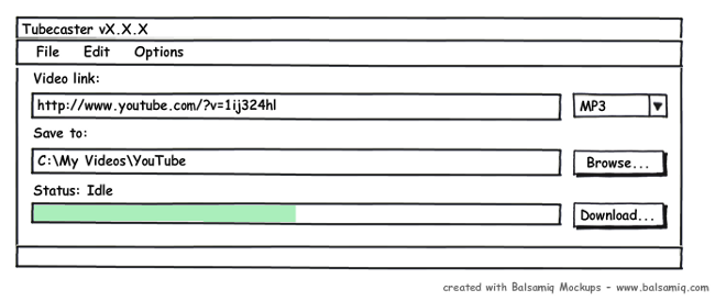Tubecaster Balsamiq interface