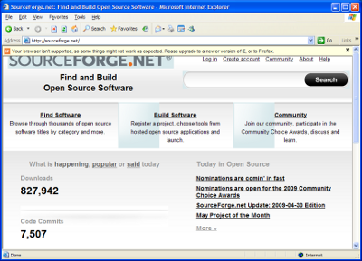 SourceForge.net in IE6 - Click to enlarge